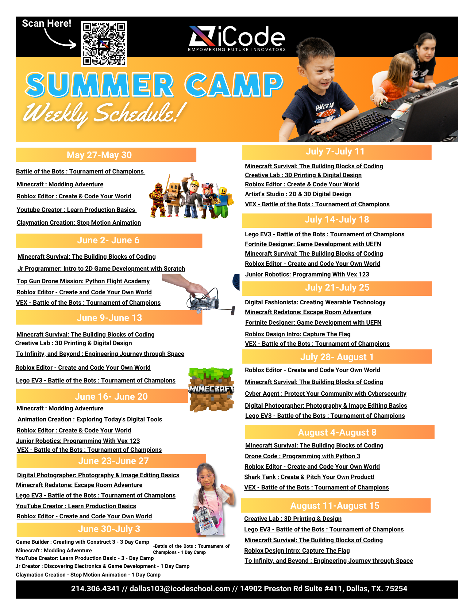Summer Camp Weekly Schedule