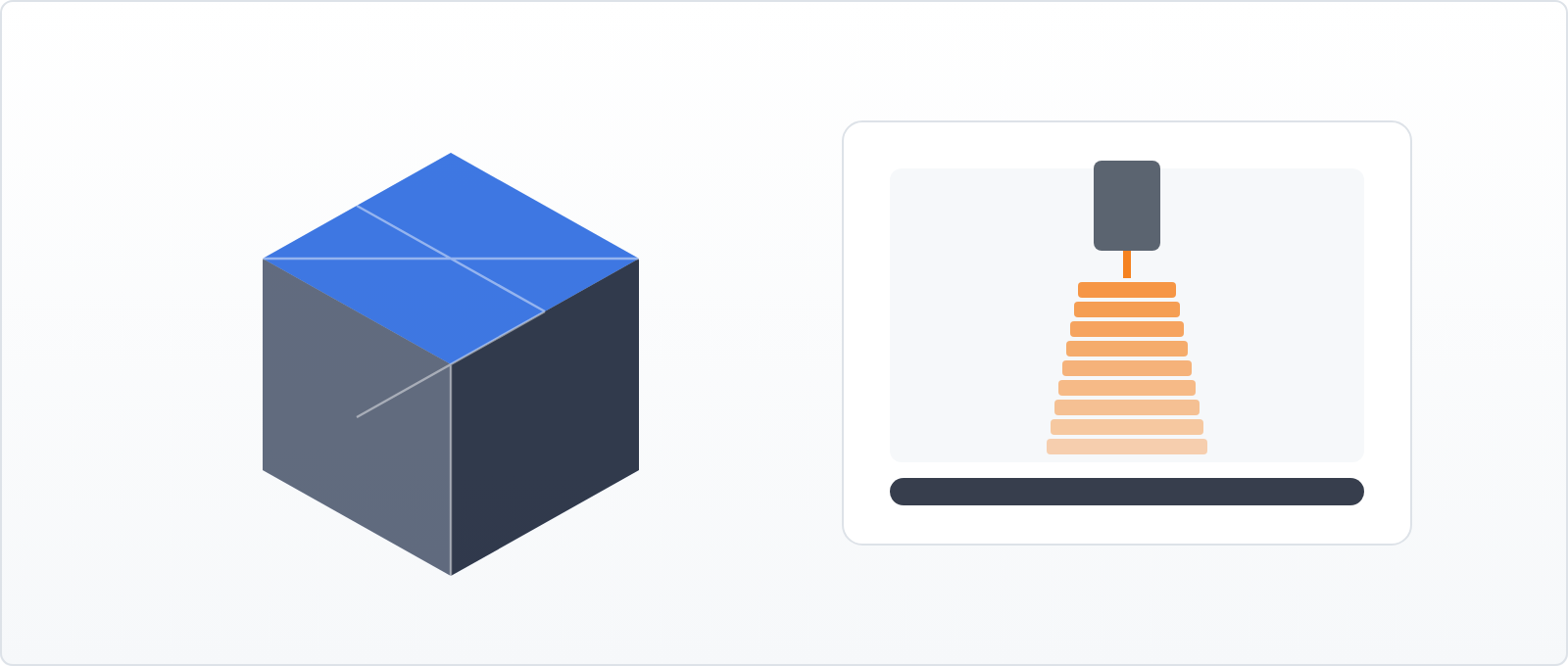 A 3D wireframe model beside a printer building it layer by layer