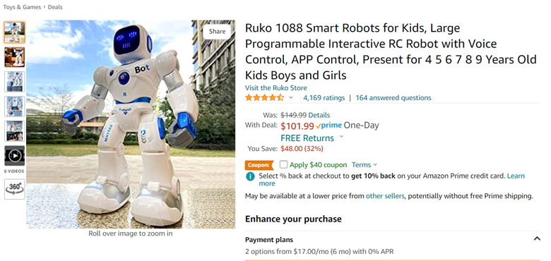 Ruko 1088 Smart Robots for Kids, Large Programmable Interactive RC Robot  with Voice Control, APP Control, Present for 4 5 6 7 8 9 Years Old Kids  Boys