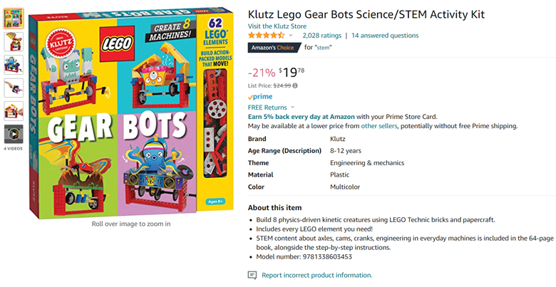 Building Block STEM Toy - Klutz LEGO Gear Bots